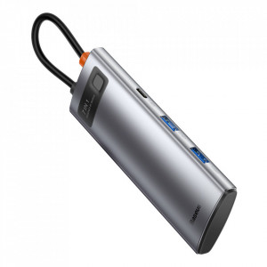 Докинг станция BASEUS Metal Gleam Series 7в1 USB Type C към USB Type C / 2x USB Type A 3.0 / USB Type C Power Delivery / HDMI / четец за SD и Micro SD карти (WKWG020113) сива - Img 4