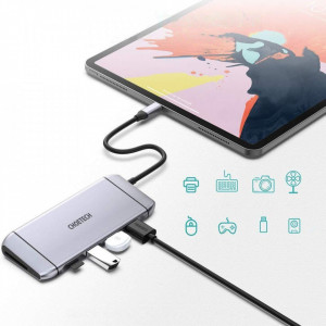 Докинг станция CHOETECH 9в1 USB Type C към 3x USB Type A 3.2 Gen.1 / четец за SD и Micro SD карти / HDMI 4K 30Hz / VGA Full HD 60Hz / USB Type C / RJ45 (HUB-M15) сива - Img 6