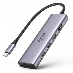 Докинг станция UGREEN USB Type C към 3x USB Type A 3.2 Gen.1 / HDMI 4K 60Hz / четец за SD и Micro SD карти (60383 CM511) сива - Img 1
