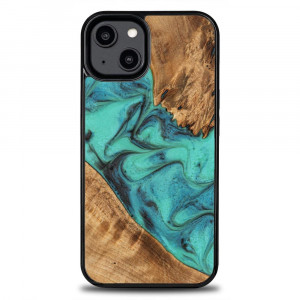Дървен гръб BEWOOD Unique Wood and Resin - iPhone 15 Plus Turquoise тюркоаз / черен - Img 1