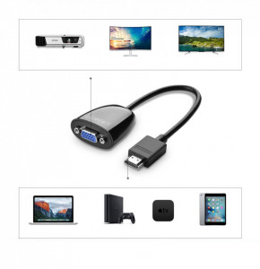 Еднопосочен видео кабел UGREEN HDMI към VGA FHD черен - Img 3