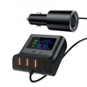 Зарядно за кола ACEFAST 90W 3x USB Type A / USB Type C / вход за запалка PPS PD 3.0 QC 3.0 AFC FCP с дисплей (B8) черно - Img 2