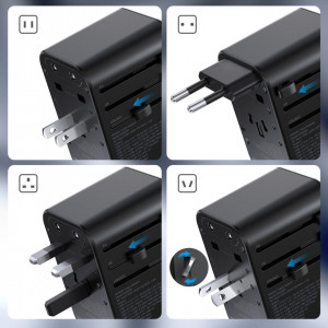Зарядно за стена (2в1 UK и EU стандарт) CHOETECH GaN 65W USB Type A / 2x USB Type C PD (PD5009-BK) черно - Img 8