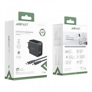 Зарядно за стена ACEFAST 2в1 65W USB Type A / 2x USB Type C PD QC3.0 AFC FCP + кабел USB Type C към USB Type C (A13) черно - Img 5
