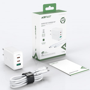 Зарядно за стена ACEFAST 2в1 65W USB Type A / 2x USB Type C PD QC3.0 AFC FCP + кабел USB Type C към USB Type C (A13) бяло - Img 12
