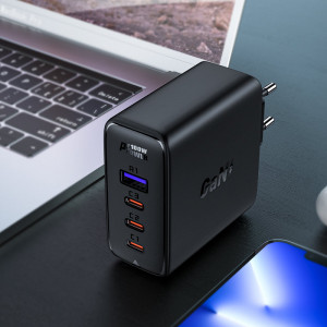 Зарядно за стена ACEFAST GaN 100W USB Type A / 3x USB Type C черен + ъглов кабел USB Type C към USB Type C 2m черно - Img 3