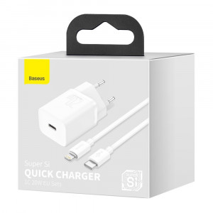 Зарядно за стена BASEUS Super Si 1C 20W USB Type C PD + кабел USB Type C към Lightning 1m (TZCCSUP-B02) бяло - Img 5
