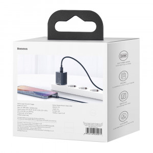 Зарядно за стена BASEUS Super Si 1C 20W USB Type C PD + кабел USB Type C към Lightning кабел 1m (TZCCSUP-B03) синьо - Img 6