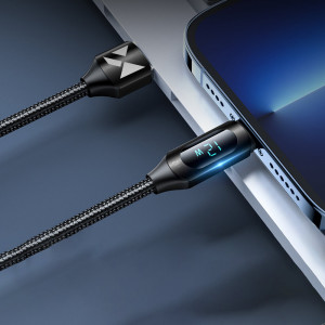 Кабел за зареждане и данни с дисплей и оплетка WOZINSKY USB Type A към Lightning WUALC1 2.4A 1m черен - Img 6