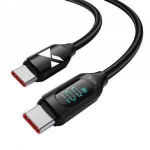 Кабел за зареждане и данни с дисплей и оплетка WOZINSKY USB Type C към USB Type C WUCCC1 Power Delivery 100W 1m черен - Img 1