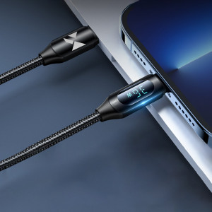 Кабел за зареждане и данни с дисплей и оплетка WOZINSKY USB Type C към Lightning WUCLC1 36W 1m черен - Img 5