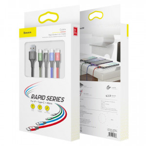 Кабел за зареждане и данни с оплетка BASEUS кабел USB 4in1 USB Type A към 2x Lightning / USB Type C / micro USB 3.5A 1.2m черен (CA1T4-A01) - Img 16