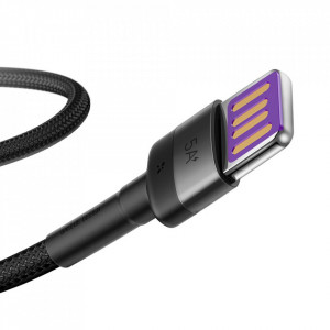 Кабел за зареждане и данни с оплетка BASEUS Cafule USB Type A към USB Type C с бързо зареждане 3.0 40W 1m (CATKLF-PG1) сив / черен - Img 3