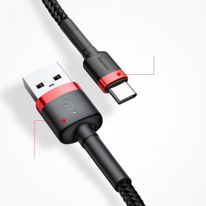 Кабел за зареждане и данни с оплетка BASEUS Cafule USB Type A към USB Type C 300cm сив / черен - Img 15