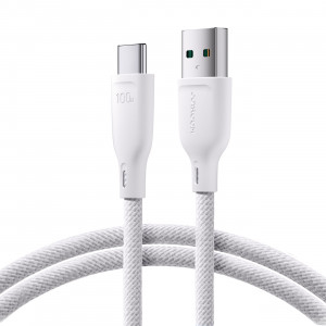 Кабел за зареждане и данни с оплетка JOYROOM Multi-Color SA34-AC6 USB Type A към USB Type C 100W с бързо зареждане 1m бял - Img 1