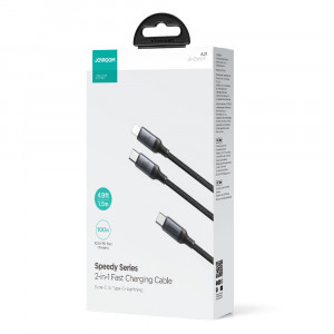 Кабел за зареждане и данни с оплетка JOYROOM Speedy SA21-1T2 USB Type C към USB Type C / Lightning 100W 1.5m черен - Img 4