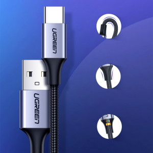 Кабел за зареждане и данни с оплетка UGREEN USB Type A към USB Type C с бързо зареждане 3.0 3A 2m сив (60128) - Img 5