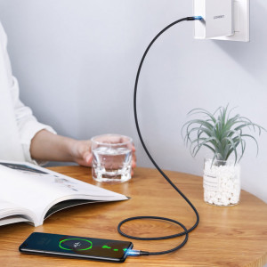 Кабел за зареждане и данни с оплетка UGREEN USB Type C към USB Type C Power Delivery 100W с бързо зареждане FCP 5A 3m сив (90120 US316) - Img 7