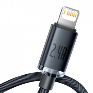 Кабел за зареждане и данни BASEUS Crystal Shine USB Type A към Lightning с бързо зареждане 2.4A 1.2m (CAJY000001) черен - Img 2