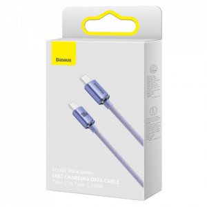 Кабел за зареждане и данни BASEUS Crystal Shine USB Type C към USB Type C с бързо зареждане 100W 1.2m (CAJY000605) лилав - Img 5