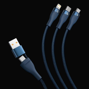 Кабел за зареждане и данни BASEUS Flash II USB Type C / USB Type A към USB Type C / Lightning / micro USB 100W 1.2m черен (CASS030101) - Img 8
