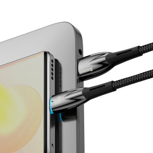 Кабел за зареждане и данни BASEUS Glimmer USB Type A към USB Type C с бързо зареждане 100W 480Mb/s 1m черен - Img 9