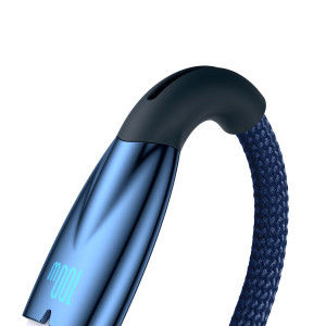 Кабел за зареждане и данни BASEUS Glimmer USB Type A към USB Type C с бързо зареждане 100W 480Mb/s 1m син - Img 3