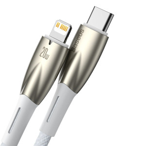 Кабел за зареждане и данни BASEUS Glimmer USB Type C към Lightning с бързо зареждане 480Mb/s Power Delivery 20W 1m бял - Img 2