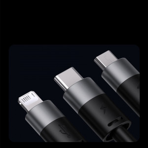 Кабел за зареждане и данни BASEUS StarSpeed 3in1 USB Type A към micro USB / Lightning / USB Type C 3.5A 1.2m черен - Img 15