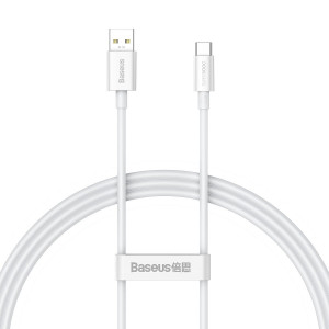 Кабел за зареждане и данни BASEUS Superior SUPERVOOC USB Type A към USB Type C 65W 1m бял - Img 1