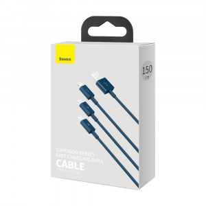 Кабел за зареждане и данни BASEUS Superior USB Type A към Lightning / micro USB / USB Type 3,5A 1.5m син (CAMLTYS-03) - Img 5