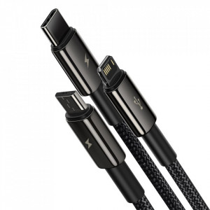 Кабел за зареждане и данни BASEUS Tungsten 3in1USB Type A към Lightning / USB Type C / micro USB 3.5A 1.5m (CAMLTWJ-01) черен - Img 2