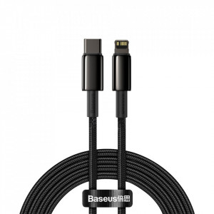 Кабел за зареждане и данни BASEUS USB Type C към Lightning с бързо зареждане Power Delivery 20 W 2m черен (CATLWJ-A01) - Img 1