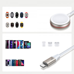 Кабел за зареждане и данни JOYROOM 2in1 USB Type C към Lightning / безжично зарядно за Apple Watch 1.5m бял (S-IW011) - Img 14