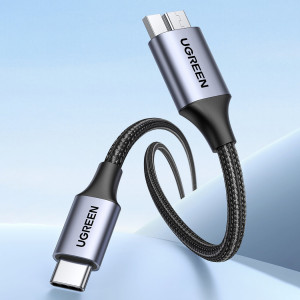 Кабел за зареждане и данни UGREEN US565 USB Type C към micro USB 3.0 5Gb/s 3A 0.5m сив - Img 2