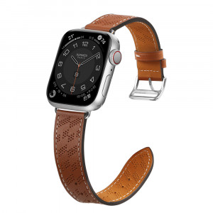 каишка от естествена кожа Leather - Apple Watch 41mm Series 9 / 41mm Series 8 / 41mm Series 7 / 40mm Series 6 / 40mm SE / 40mm Series 5 / 40mm Series 4 / 38mm Series 3 / 38mm Series 2 / 38mm (1st gen) кафяв - Img 3