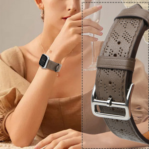 Каишка от естествена кожа Leather - Apple Watch 41mm Series 9 / 41mm Series 8 / 41mm Series 7 / 40mm Series 6 / 40mm SE / 40mm Series 5 / 40mm Series 4 / 38mm Series 3 / 38mm Series 2 / 38mm (1st gen) тъмнокафяв - Img 5