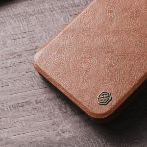 Калъф тип книга от еко кожа с подвижно покритие за камерата NILLKIN Qin Leather Pro - Samsung Galaxy S23+ кафяв - Img 16