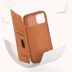 Калъф тип книга от еко кожа с подвижно покритие за камерата NILLKIN Qin Leather Pro - iPhone 15 Pro Max черен - Img 9