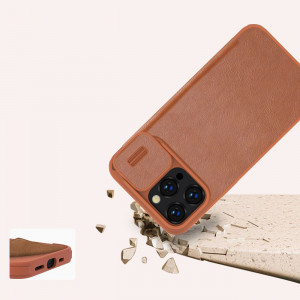 Калъф тип книга от еко кожа с подвижно покритие за камерата NILLKIN Qin Leather Pro - iPhone 14 Pro кафяв - Img 15