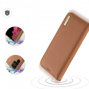 Калъф тип книга от естествена кожа DUX DUCIS Hivo със система против кражба - Samsung Galaxy S23 Ultra кафяв - Img 3