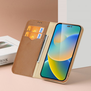 Калъф тип книга от естествена кожа DUX DUCIS Hivo със система против кражба - iPhone 14 Pro червен - Img 14