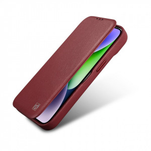 Калъф тип книга от естествена кожа iCARER CE Oil Wax Premium MagSafe - iPhone 14 Pro червен - Img 9