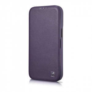 Калъф тип книга от естествена кожа iCARER CE Oil Wax Premium MagSafe - iPhone 14 Plus тъмнолилав - Img 6