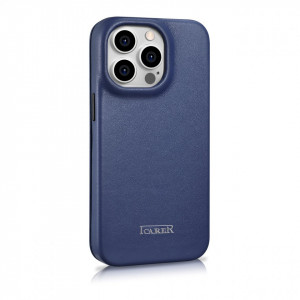 Калъф тип книга от естествена кожа iCARER CE Oil Wax Premium MagSafe - iPhone 14 Pro Max син - Img 4