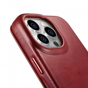 Калъф тип книга от естествена кожа iCARER CE Oil Wax Premium MagSafe - iPhone 14 Pro червен - Img 15