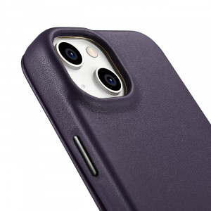 Калъф тип книга от естествена кожа iCARER CE Oil Wax Premium MagSafe - iPhone 14 Plus тъмнолилав - Img 15