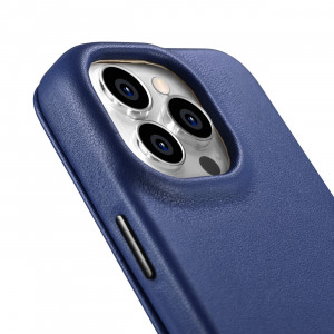Калъф тип книга от естествена кожа iCARER CE Oil Wax Premium MagSafe - iPhone 14 Pro Max син - Img 15