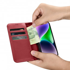 Калъф тип книга iCARER Wallet 2в1 против кражба - iPhone 14 Cover червен - Img 13