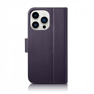 Калъф тип книга iCARER Wallet 2в1 против кражба - iPhone 14 Pro Cover тъмнолилав - Img 2